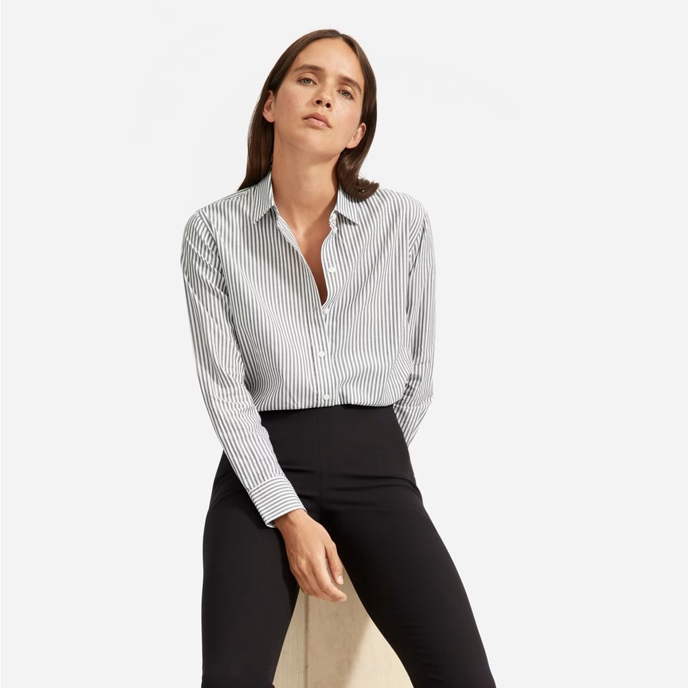 Silky cotton relaxed button up shirt with grey white stripes
